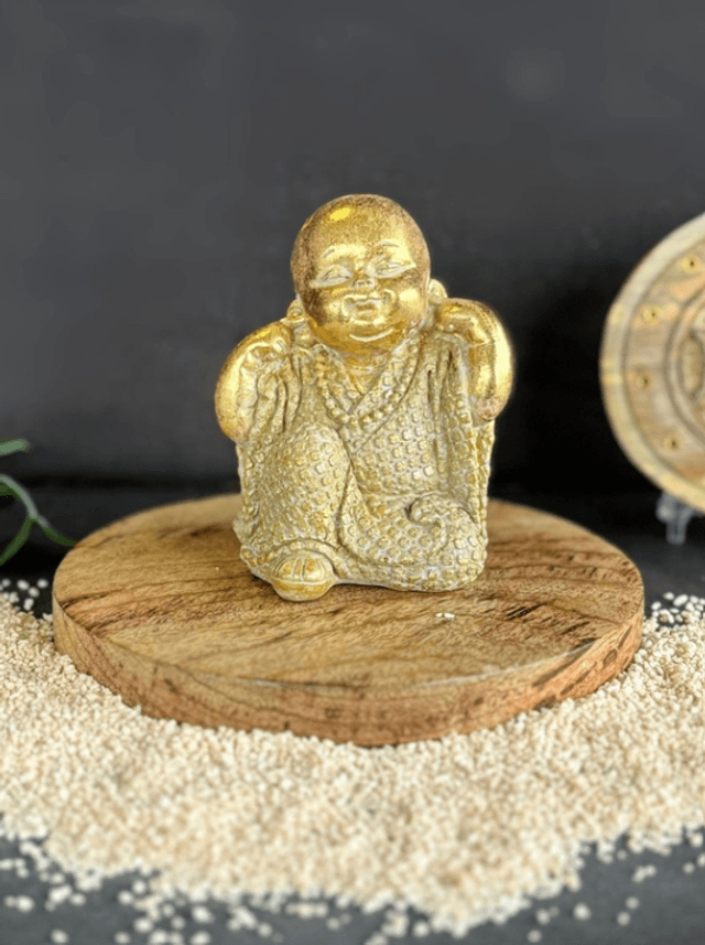 Statuette Moine de la Sagesse - N'entends pas - 9,5 cm - Résine - Doré