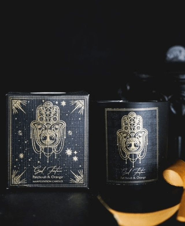 Bougie parfumée Esoteric Good Fortune - Patchouli et Orange 120 gr avec pierre