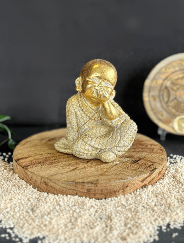 Statuette Moine de la Sagesse - Ne parle pas - 9 cm - Résine - Doré