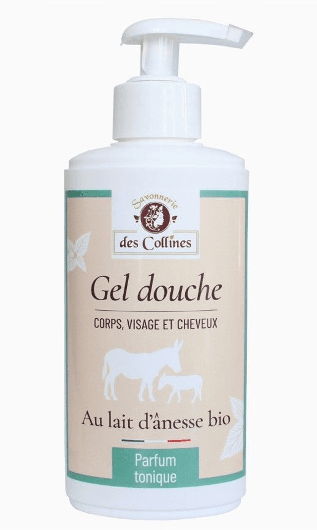 Gel douche lait d&#039;ânesse parfum tonique corps visage cheveux