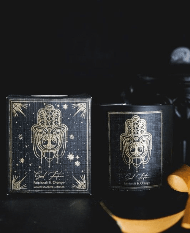 Bougie parfumée Esoteric Good Fortune - Patchouli et Orange 120 gr avec pierre